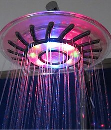 baratos -Chuveiro de chuva de 8 polegadas led suspenso, modo de água 2 7 cabeça de chuveiro que muda de cor luz redonda brilhante automaticamente chuveiro banheiro