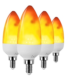 billiga -4st led eld låga glödlampa e12 c35 3w varmvit led ljuskrona glödlampor flamfri flimrande för evenemang festival julhelg dekoration 3 lägen