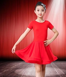 cheap -Latin Dance Dress Wave-like Girls' Training Performance Short Sleeve Natural Spandex