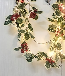 billige -2m 20leds røde bærslyngelys krans håndlaget led eføyblad kobberlys til julegave ferietre hjemmedekorasjonsbelysning (uten batteri)