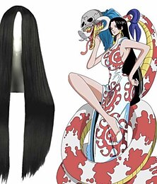 economico -parrucca cosplay parrucca cosplay boa hancock one piece cosplay dritto parrucca della parte centrale capelli sintetici neri molto lunghi 40 pollici anime cosplay nero da donna