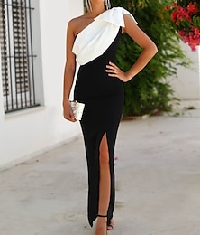 abordables -Robe de soirée sirène robe élégante invitée de mariage soirée formelle longueur sol sans manches une épaule satin avec nœud(s) fente 2025