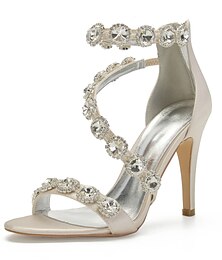 cheap -Women's Wedding Shoes Sparkling Shoes Bridal Shoes Rhinestone Crystal High Heel Stiletto Open Toe Elegant Luxurious Satin Zipper Silver Black White