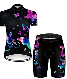 abordables -Mujer Maillot de Ciclismo con Culotte Manga Corta MTB Bicicleta Montaña Ciclismo Carretera Amarillo Rojo Azul Mariposa Degradado 3D Bicicleta Transpirable Secado rápido Resistente a los UV Bandas