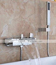 abordables -grifo de bañera de cascada montado en la pared, grifo mezclador de ducha de baño generalizado grifo mezclador de llenado de bañera romana de baño grifo mezclador de latón, rociador de 3 orificios con manguera de agua fría y caliente