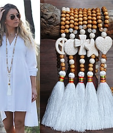 cheap -Necklace Long Necklace For Women's Street Birthday Party Beach Stone Wood Tassel