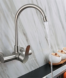 economico -rubinetto da cucina, rubinetteria da cucina girevole a parete monocomando a due fori in acciaio inox con interruttore caldo e freddo