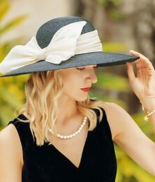 economico -berretto Fibra naturale Lino Cappelli da pescatore Cappello di paglia Informale Elegante Con Fiocco Copricapo Copricapo