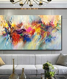 billige -Hang-Painted Oliemaleri Hånd malede Horisontal panorama Abstrakt Blomstret / Botanisk Moderne Omfatter indre ramme / Valset lærred