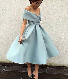 ieftine -rochii de cocktail în formă de a rochie anii 1950 invitat la nuntă rochie verde roșie lungime ceai mânecă scurtă decolteu în v țesătură elastică spate în v cu pliuri 2024