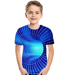 זול -בנים תלת מימד קולור בלוק קשת הדפסת 3D חולצה קצרה טישירט שרוולים קצרים הדפסת תלת מימד קיץ פעיל ספורט סגנון רחוב ילדים