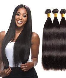 abordables -3 paquetes Tejidos de cabello Cabello Brasileño Recto Extensiones de Pelo Natural Cabello humano remy Paquetes de tejido de cabello 100% Remy 300 g Tejidos Humanos Cabello Extensiones Naturales 8-28