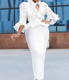 abordables -Robe de Bal à Coupe Sirène Élégante Robe Saint-Valentin Longueur Cheville Manches Courtes Décolleté V Invité de Mariage Dentelle avec Volants 2025