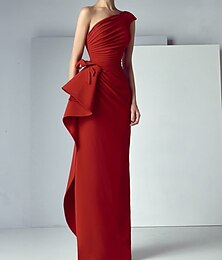 abordables -Robe de soirée en sheath élégante pour invitée de mariage longueur de sol sans manches une épaule en satin avec drapés 2025