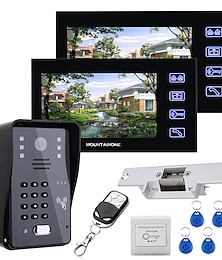 olcso -Mountainone 7 lcd két monitor video ajtó telefon kaputelefon rendszer RFID ajtó beléptető készlet kültéri kamera elektromos sztrájk lockwireless távirányító