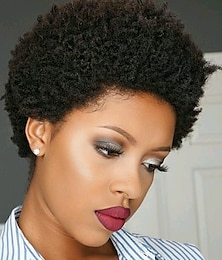 olcso -remy emberi haj paróka afro göndör oldalrész természetes tervezők afro-amerikai paróka sapka nélküli kínai haj női fekete 6 hüvelykes party party esti buli / este