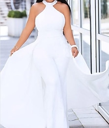 cheap -Jumpsuits Prom Dresses Plus Size Dress Wedding Guest Engagement Floor Length Sleeveless Halter Neck Chiffon with Sleek 2024