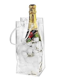 billiga -isvinpåse, genomskinliga bärbara hopfällbara vinkylväskor med handtag, vinpåsar i pvc för champagne kall öl vitvinskylda drycker