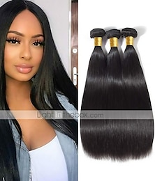 billige -3 pakker Hårvever Brasiliansk hår Rett Hairextensions med menneskehår Ekte remy-hår Hårbunder med 100 % remy-hår 300 g Menneskehår Vevet Hairextensions med menneskehår 8-28 tommers Naturlig Farge