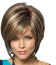 お買い得  -人工毛ウィッグ ストレート ボブスタイル・ヘアカット ピクシーカット ミドル部 かつら ショート ベージュ ゴールデンブラウン/アッシュブロンド 合成 10 インチ 女性用 女性 合成 最高品質 ブラウン 多色 ヘアジョイ