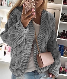 cheap -Women's Cardigan Knitted Solid Color Basic Casual Chunky Long Sleeve Loose Sweater Cardigans Hooded Open Front Fall Winter Wine Dusty Rose Gray