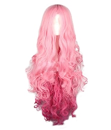 economico -parrucca costume cosplay parrucca sintetica parrucca parte centrale riccia lunga rosa + capelli sintetici rossi parrucca halloween rosa da festa da uomo da 28 pollici