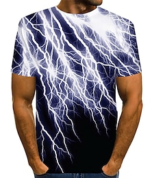 preiswerte -Lightning Strikes Herren-T-Shirt mit Grafik, abstrakt, Rundhalsausschnitt, grün, lila, gelb, weiß, täglich, kurzärmelig, bedruckt, Kleidung, Bekleidung, Basic, übertriebenes T-Shirt, lässig, blaue