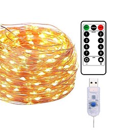 cheap -20M 200LED Copper Wire String Lights Outdoor Fairy Lights USB Plug-in Lights With 8 Modes Lights Waterproof Remote Control Timer Christmas Wedding Birthday Family Party Room