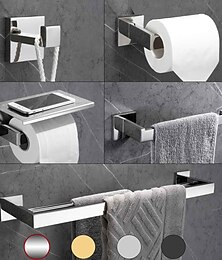levne -Sada doplňků koupelnového hardwaru, nerezová ocel s tyčí na ručníky, háčkem na župany, držákem toaletního papíru a koupelnovým stojanem na stěnu leštěná/broušená/lakovaná