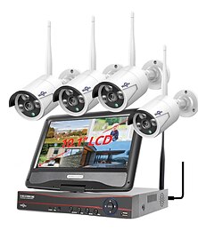 billiga -hiseeu 8ch 3mp nvr kit trådlös CCTV övervakningskamera set med övervakningsskärm infraröd mörkerseende mobil detektering 1080p utomhusövervakning kamerasystem paket