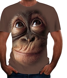 cheap -Men's Shirt T shirt Tee Tee Graphic Animal Orangutan Round Neck Black Pink Brown 3D Print Party Street Short Sleeve Print Clothing Apparel Chic & Modern Funny Comfortable Big and Tall