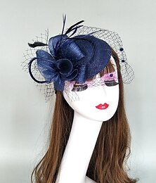 abordables -tocados sombrero kentucky derby tocado red de plumas sombrero de cubo pastillero boda fiesta/noche día de la dama copa melbourne cóctel con gorra tocado floral tocado