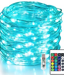 abordables -guirlande lumineuse 100 led 33 pieds lumières de noël prise usb 16 couleurs changeantes fil d'argent lumières de luciole avec télécommande clé ir24 pour fête intérieure halloween noël