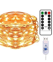 abordables -Guirlande lumineuse élégante pour réception de mariage, 10 m, 100 LED, fil de cuivre, prise USB, avec télécommande - 8 modes, étanche, pour anniversaire, chambre, Saint-Valentin