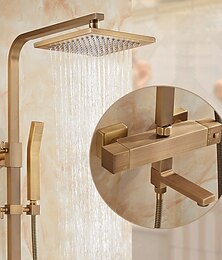 お買い得  -シャワーの蛇口、シャワー セット セット ハンドシャワー付属 引き出し式レインフォール シャワー/伝統的な真鍮 壁に取り付けられたセラミック バルブ バス シャワー ミキサー タップ