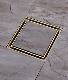 cheap -4 inch Shower Floor Drain Square, Removable Brass Flange Reversible 2-in-1 Cover Tile Insert Grate, Hair Catcher Strainer Black Chrome Golden