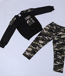cheap -Toddler Boys' Sweatshirt & Pants Pants Set Clothing Set Long Sleeve Green White Black Print Camouflage Color Block Patchwork Cotton Sports Outdoor School Basic Casual Regular 3-12 Years