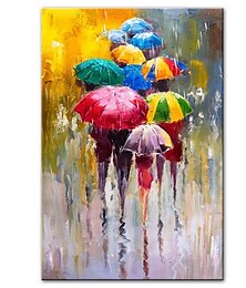 olcso -olajfestmény 100%-ban kézzel festett falfestmény vászonra emberek tartanak esernyőket absztrakt táj kortárs modern lakberendezés dekor hengerelt vászon keret nélkül kifeszítetlen