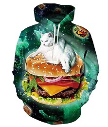 abordables -Homme Graphique Chat À Motif Animal Sweat à capuche Sweats à capuche Sweatshirt Basique Occasionnel À capuche Quotidien Week-end Vert Designer S M L XL XXL 3XL