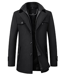 cheap -Men's Winter Coat Wool Coat Overcoat Business WorkWear Winter Wool Windproof Warm Outerwear Clothing Apparel Basic Essential Solid Colored Turndown