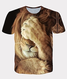 cheap -Men's Shirt T shirt Tee Tee Graphic Animal Lion Paw Round Neck White Yellow Orange 3D Print Daily Holiday Short Sleeve Print Clothing Apparel Streetwear Exaggerated Cool