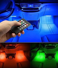 رخيصةأون -4 قطع أضواء شريطية داخلية للسيارة RGB LED لتزيين السيارة مع صوت موسيقى وتحكم عن بعد ومصابيح جو تحت لوحة القيادة ومصباح USB/شاحن قابس السيارة 12 فولت/5 فولت
