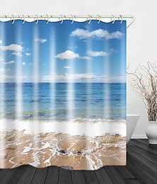 cheap -Bathroom Shower Curtain Set Beach sea View Print Waterproof Fabric Shower Curtain Liner for Bathroom Covered Bathtub Curtains Liner Includes with Hooks