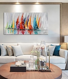 cheap -Oil Painting 100% Handmade Hand Painted Wall Art On Canvas Colorful Sailboat Abstract Modern Home Decoration Decor Rolled Canvas No Frame Unstretched
