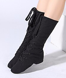 cheap -Women's Jazz Shoes Dance Shoes Performance Training Boots Split Sole Flat Heel Zipper Lace-up Black