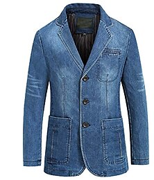 economico -giacca di jeans da uomo blazer cappotto sportivo casual cocktail abbigliamento tasca autunno inverno denim contemporaneo classico&amp;giacca blu navy in denim chiaro regular senza tempo