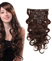 お買い得  -Clip In 人間の髪の拡張機能 ウェーブ バージンヘア 人毛エクステンション ブラジリアンヘア 女性用 アッシュブラウン