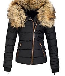 preiswerte -Damen puffer jacket Casual Zip Casual Polyester Mantel Winter Herbst Schwarz Reisverschluss Kapuzenpullover Regular Fit S M L XL XXL 3XL