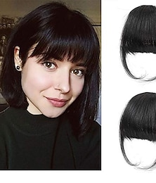 cheap -Clip in Bangs - 100% Human Hair Wispy Bangs Clip in Hair Extensions, Black Air Bangs Fringe with Temples Hairpieces for Women Curved Bangs for Daily Wear