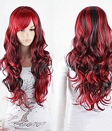 abordables -Perruques de cosplay Rose Rouge Noir Bouclé Ondulé Cheveux synthétiques Long Perruques Femmes Perruques Pour la fête